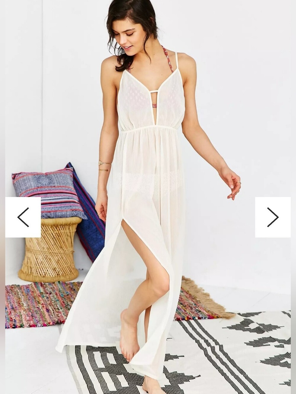 Urban Outfitters Out From Under Delicate Sheer Maxi Slip Dress Size Small Cream